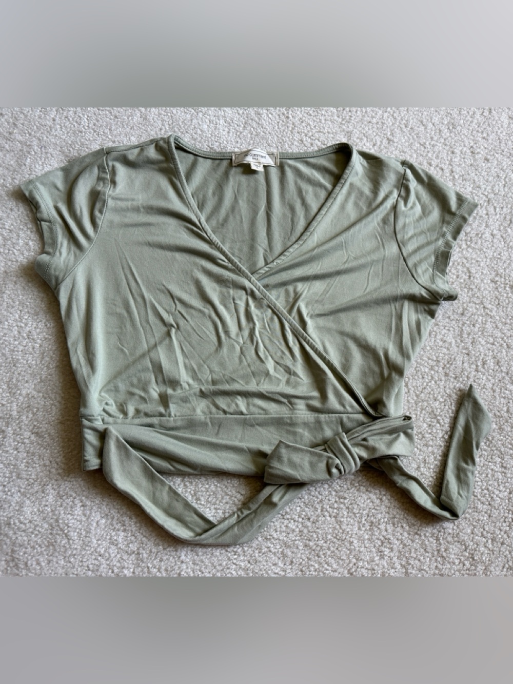 Women's Olive Wrap Crop Top with Tie Waist